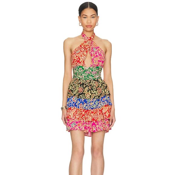 Love The Label Anthropologie Kali Halter Mini Dress Floral Smocked S New